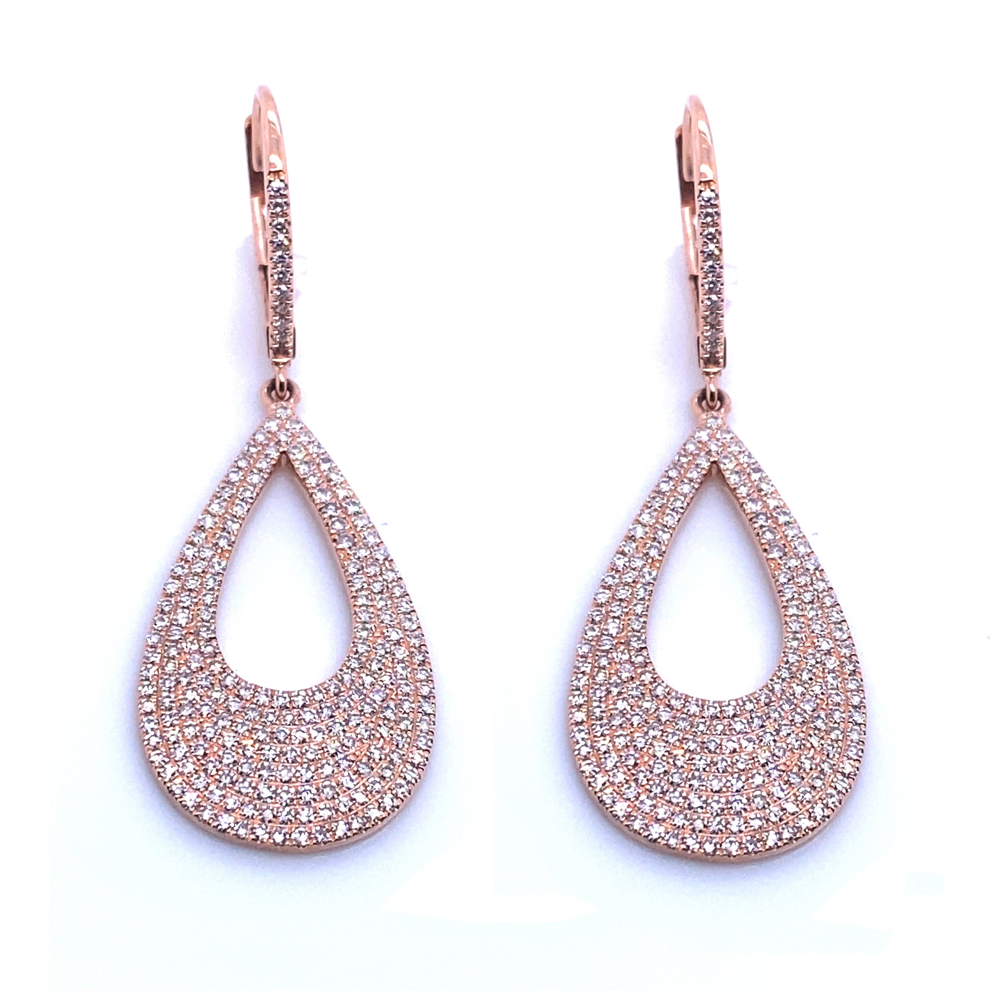 14K Rose Gold Diamond Pave Pear Shape Drop Earrings