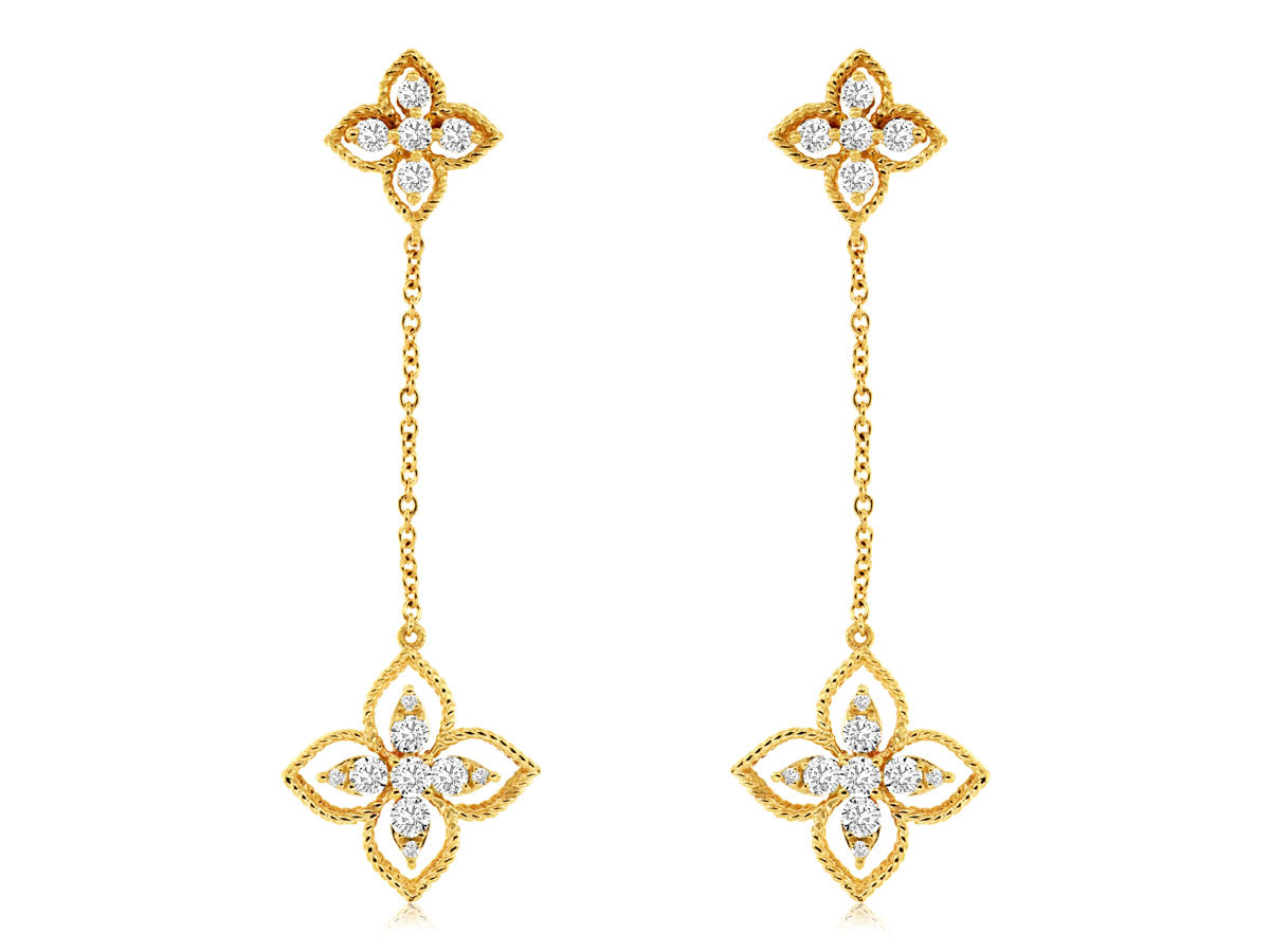 14K Yellow Gold Diamond Clover Drop Earrings