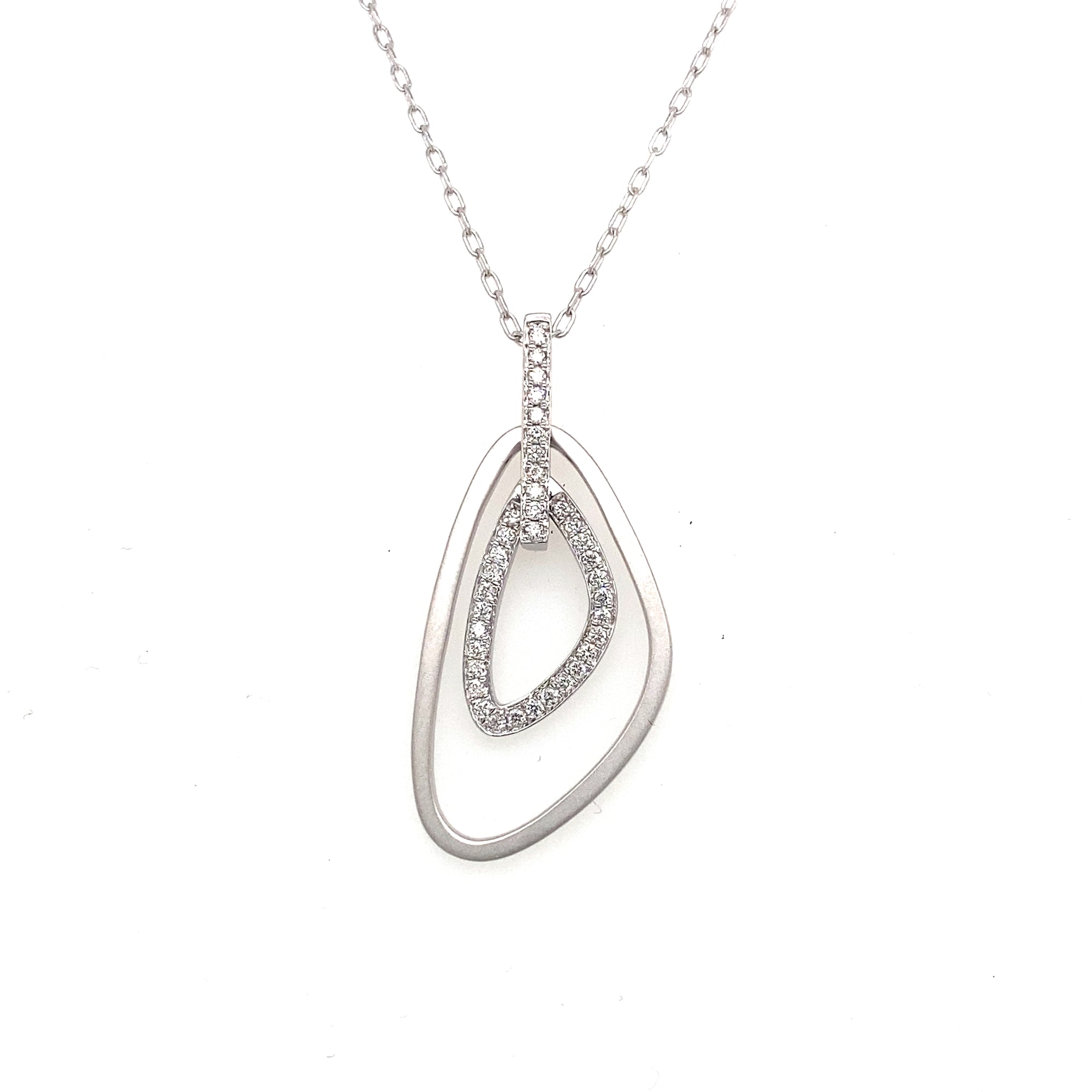 18K White Gold Double Abstract Shape Necklace