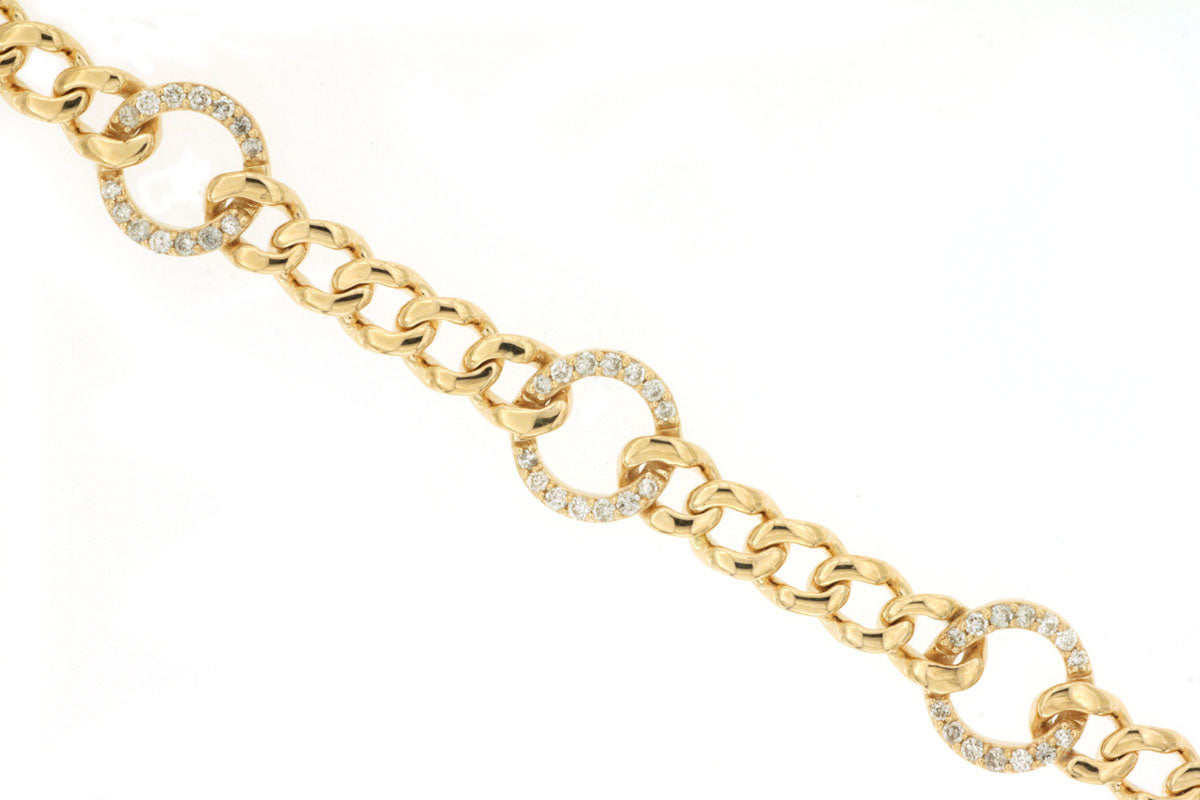14K Yellow Gold Diamond Circle Link Bracelet