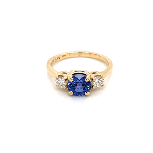 14K Yellow Gold Three Stone Tanzanite & Diamonds Ring