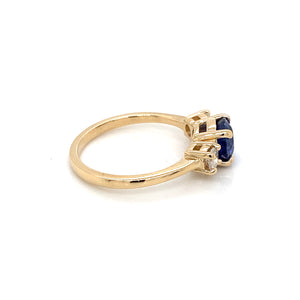 14K Yellow Gold Three Stone Tanzanite & Diamonds Ring