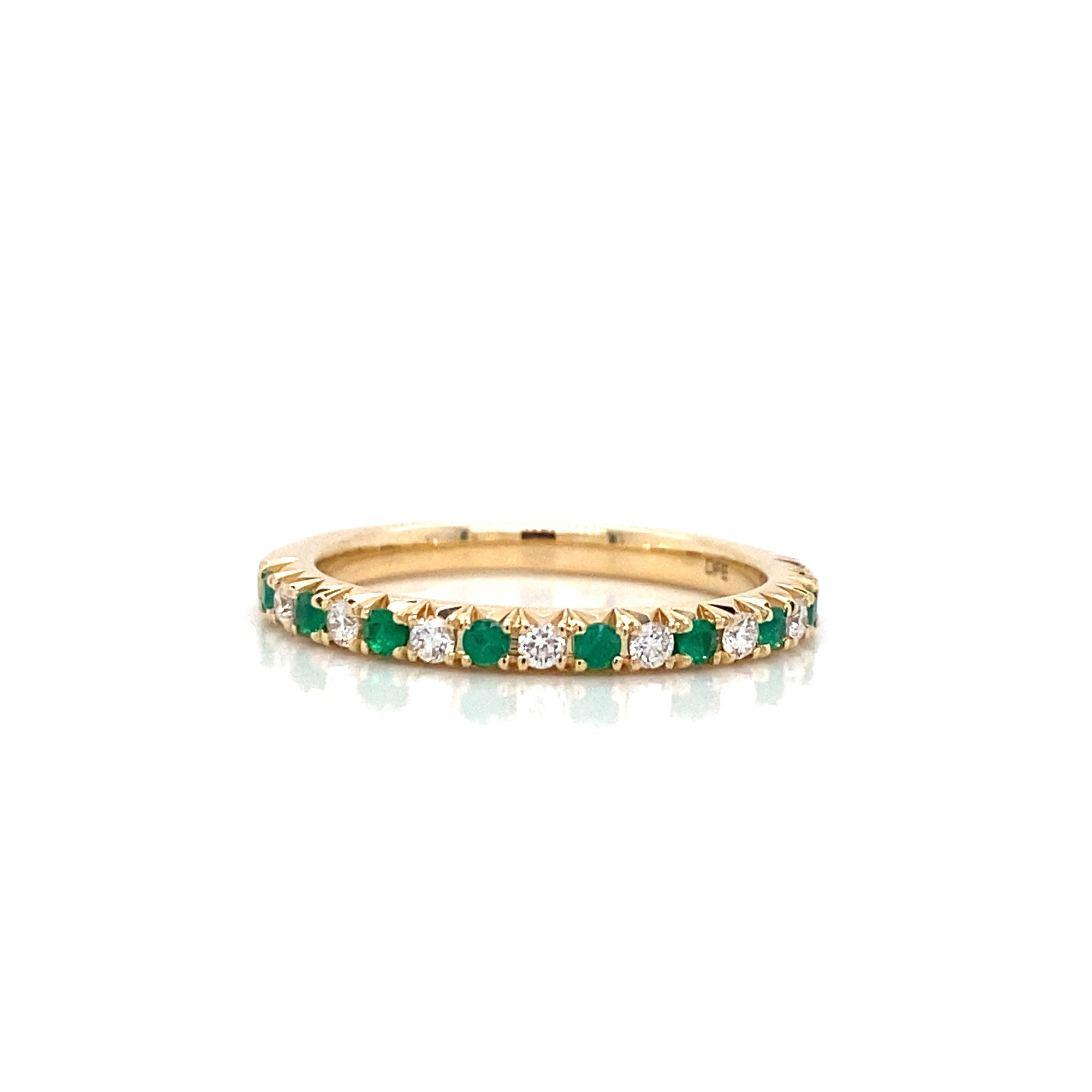 14K Yellow Gold Emerald & Diamond Alternating Ring