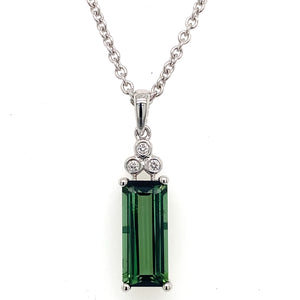 14K White Gold Green Tourmaline & Diamond Accent Necklace