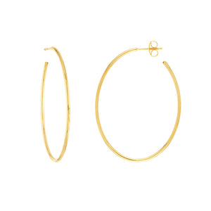 14K Yellow Gold Thin Oval Post Hoop Earrings