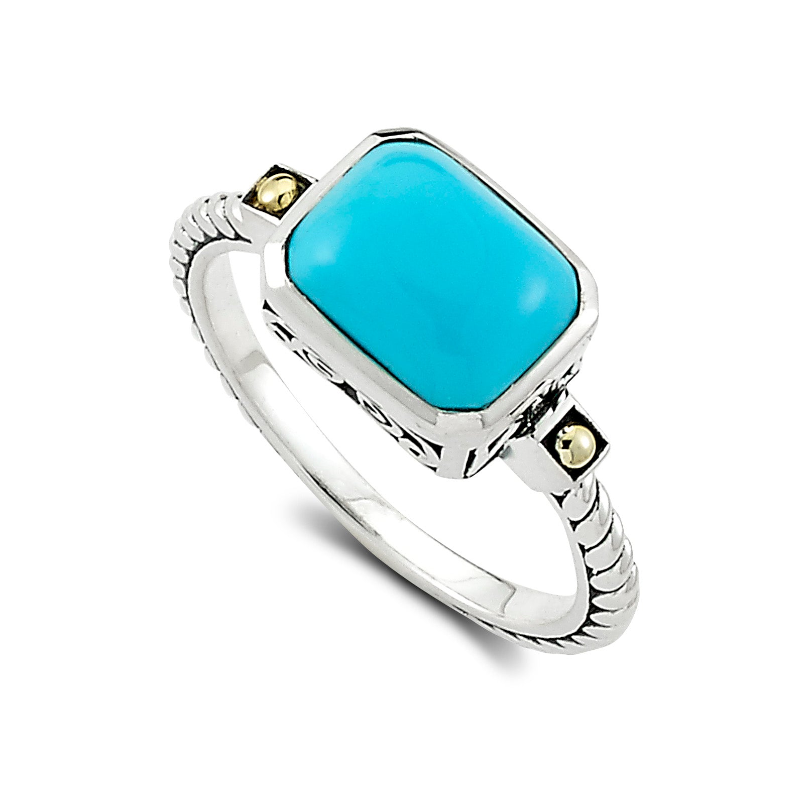 Samuel B. Sterling Silver & 18K Yellow Gold Sleeping Beauty Turquoise Cabochon Ring
