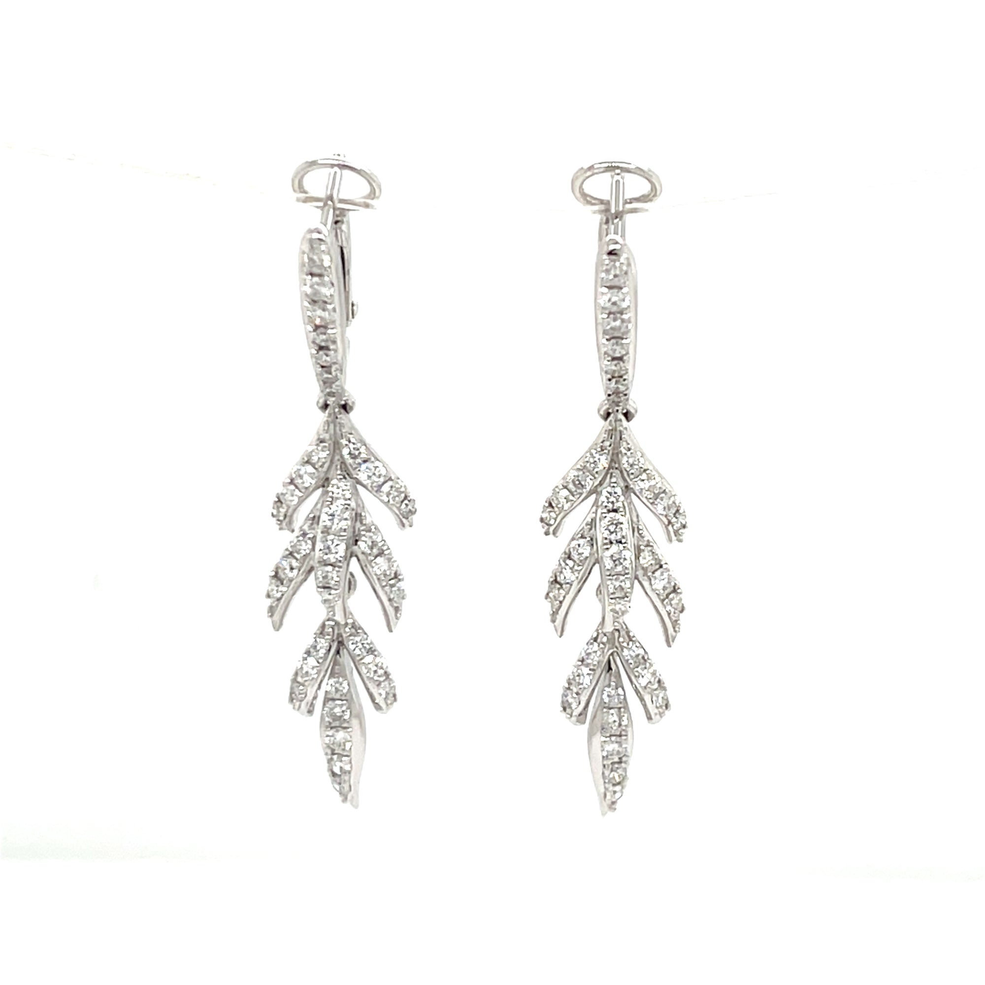 14K White Gold Diamond Drop Leaf Style Earrings