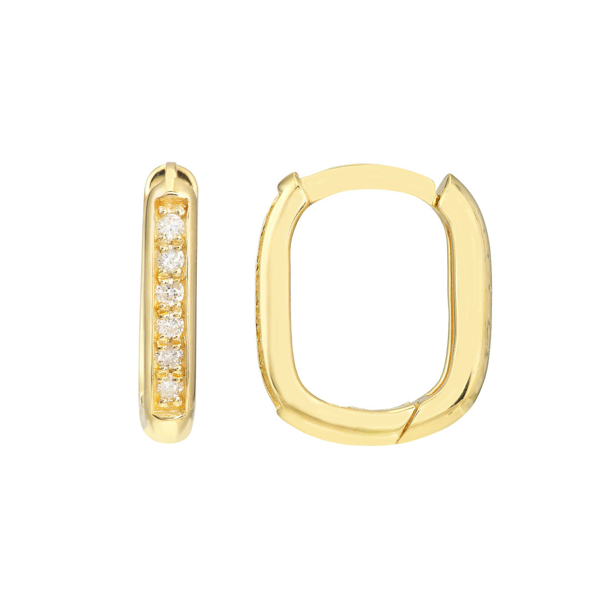 14K Yellow Gold Diamond Hinged Huggie Earrings