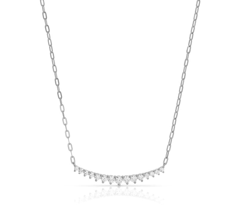 14K White Gold Diamond Curve Bar Necklace