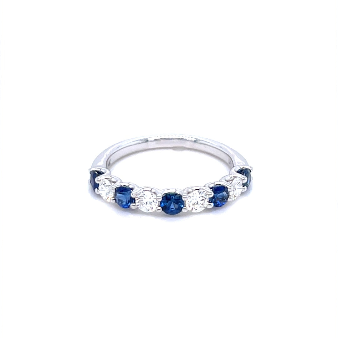 14K White Gold Diamond & Sapphire Alternating Ring