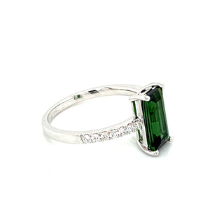 18K White Gold Green Tourmaline & Diamond Ring