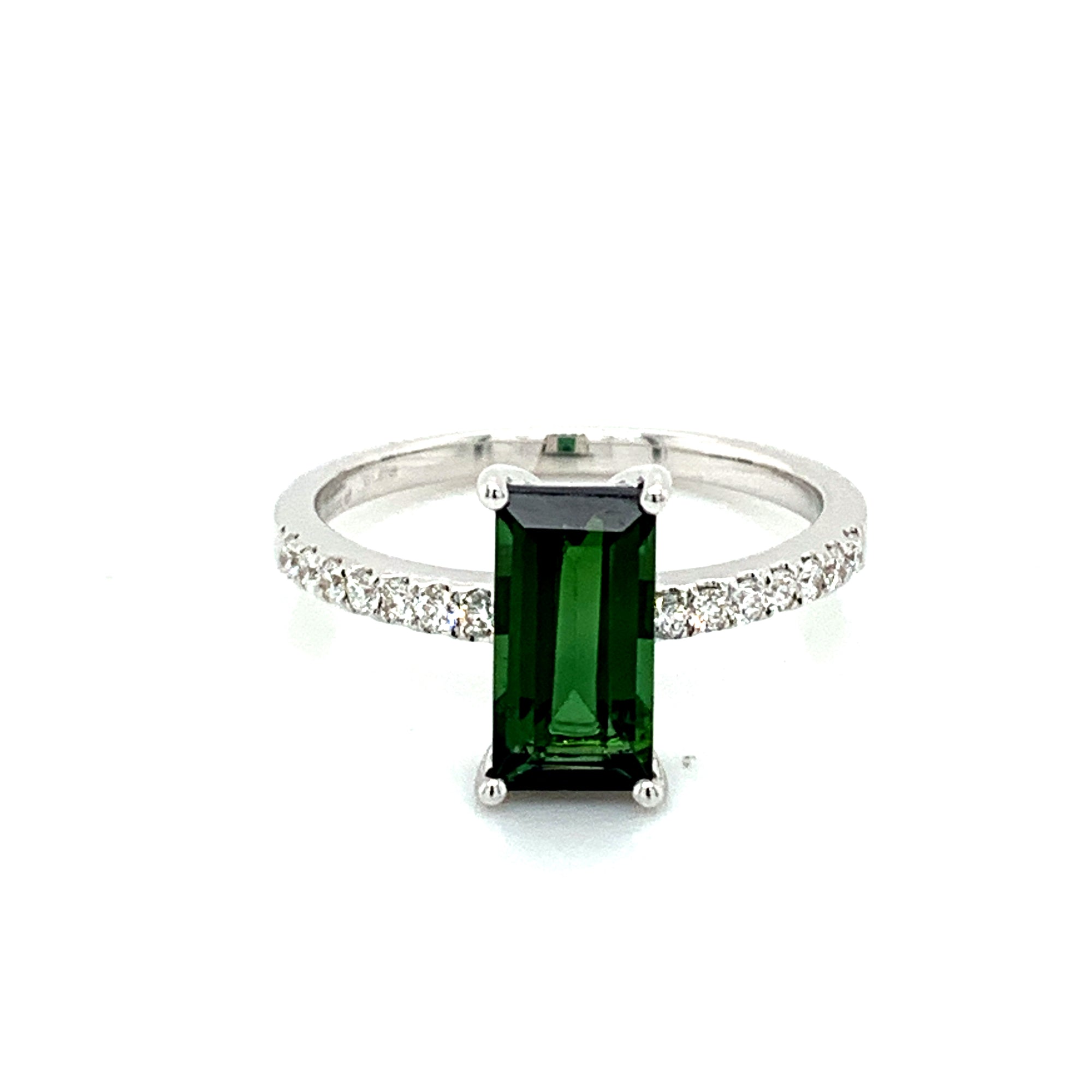 18K White Gold Green Tourmaline & Diamond Ring