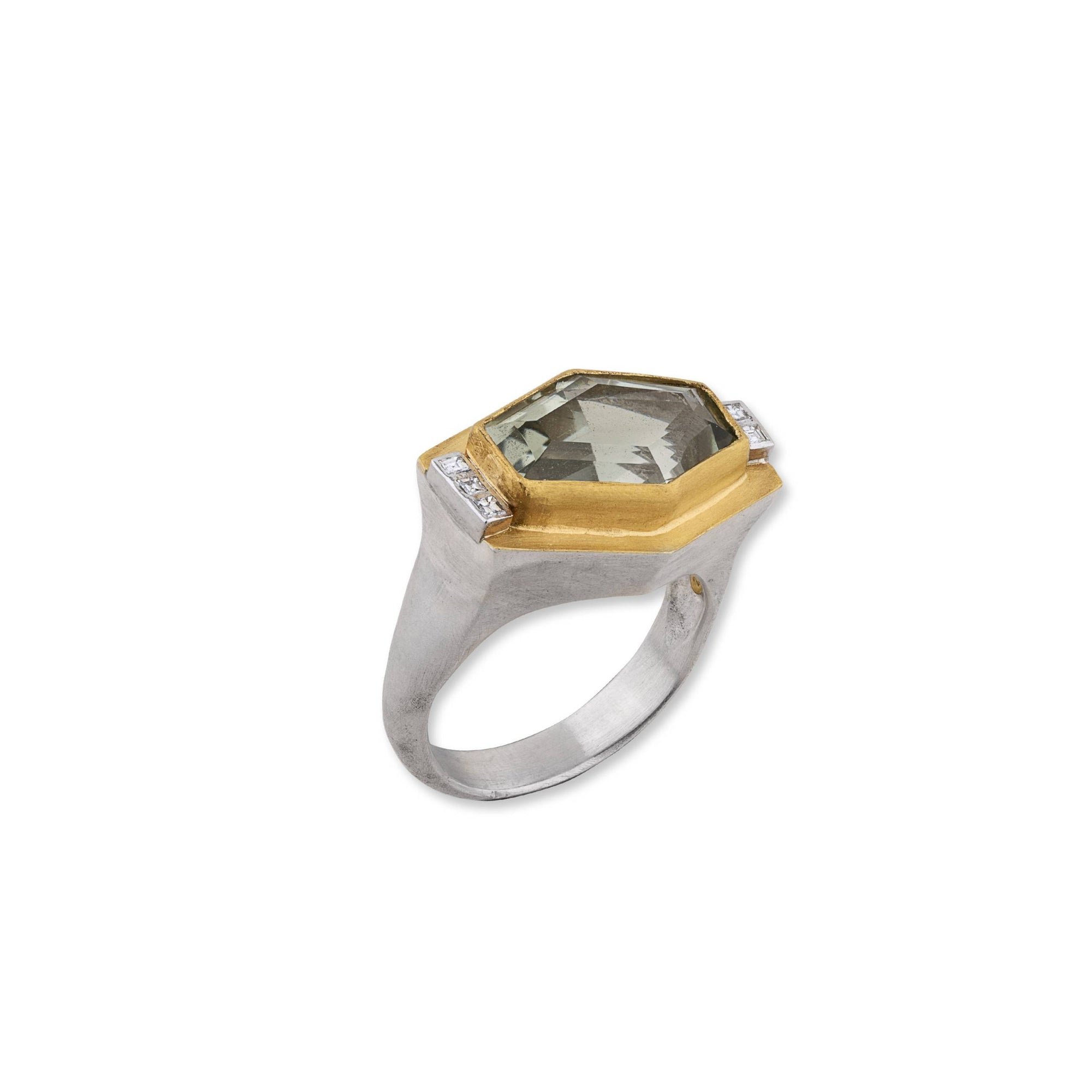 Lika Behar 24K Gold & Sterling Silver "Deco" Green Prasiolite Ring