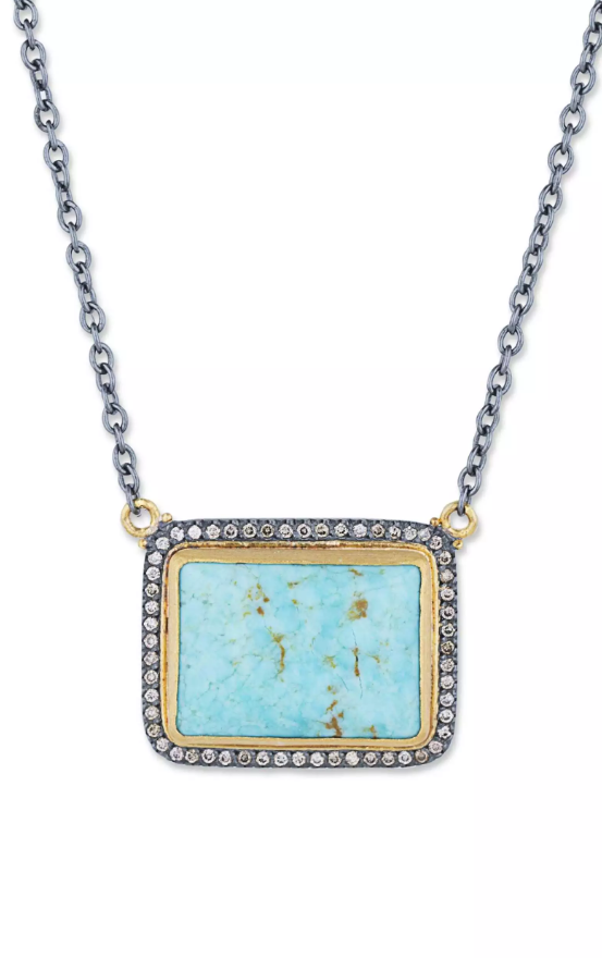 Lika Behar 24K Gold & Oxidized Silver Cabochon Turquoise "My World" Necklace