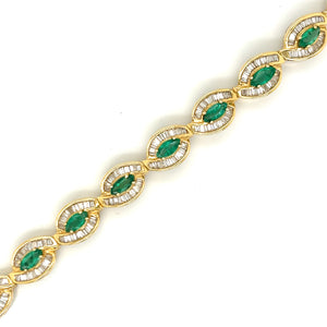 14K Yellow Gold Emerald & Diamond Bracelet