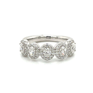 14K White Gold Five Station Diamond Oval Halo Band Ring