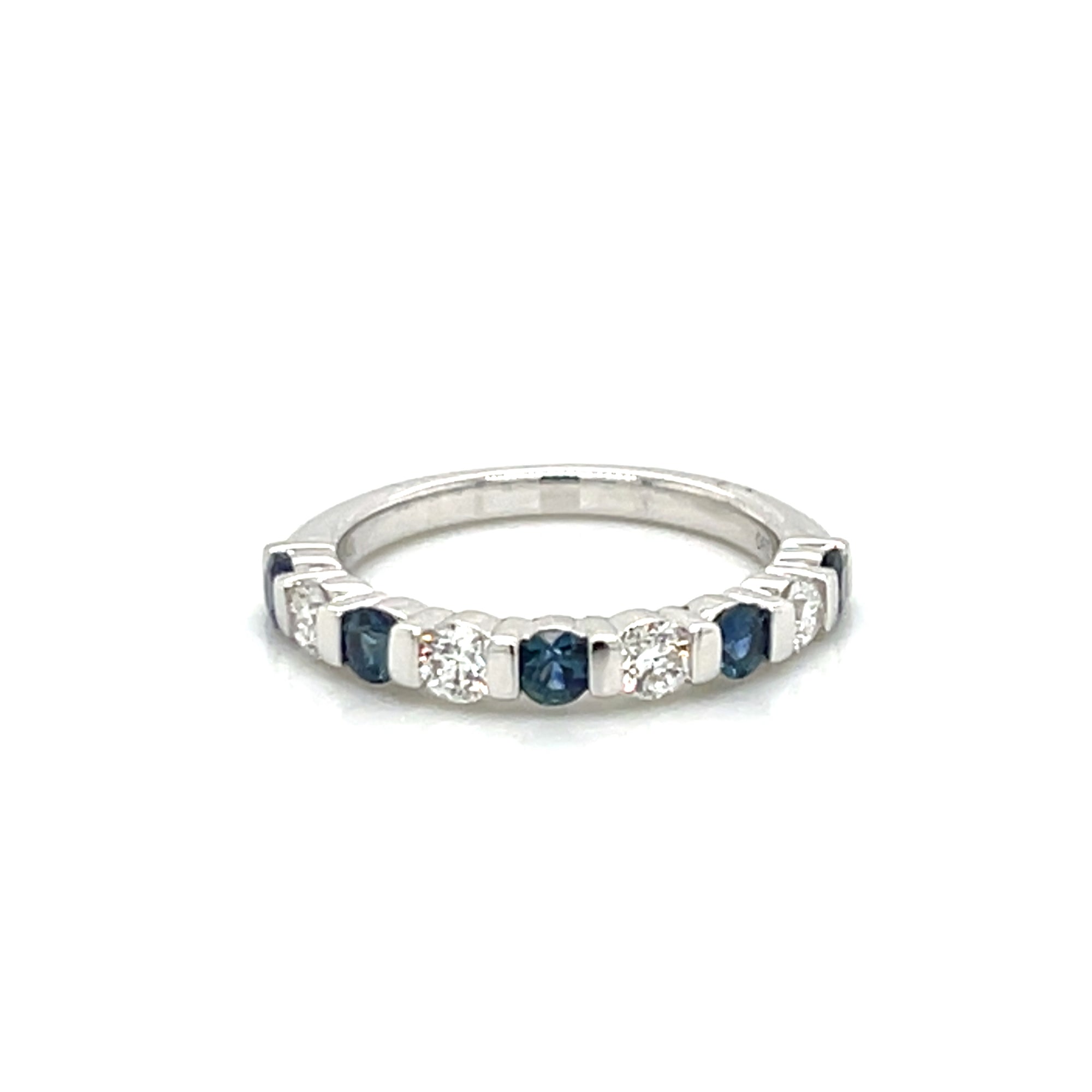14K White Gold Sapphire & Diamond Alternating Bar Set Ring