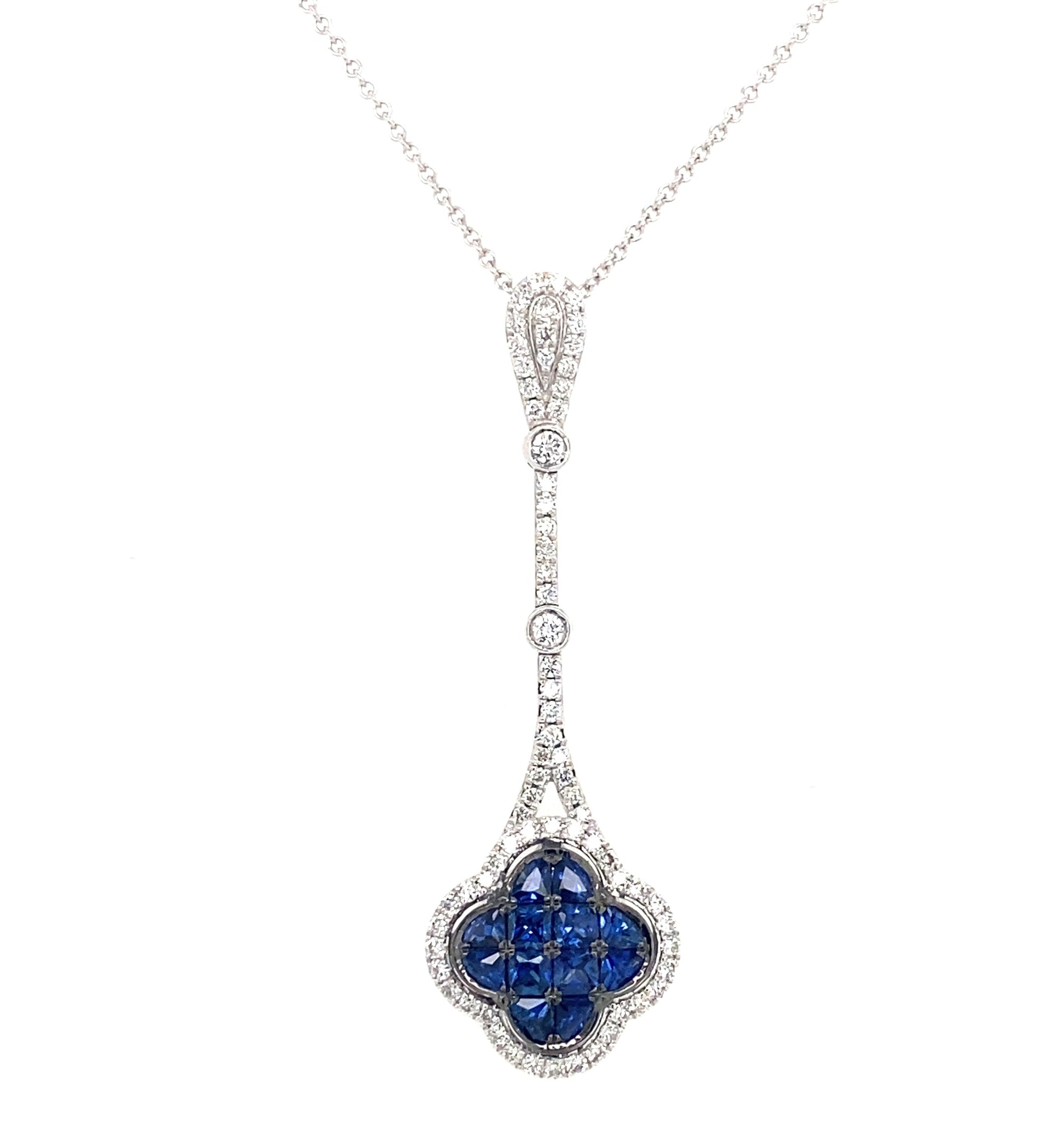 18K White Gold Sapphire & Diamond Drop Necklace Designed by Simon G. Jewelry