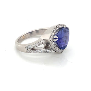 18K White Gold Trillion Cut Tanzanite & Diamond Ring