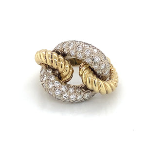 18K Yellow & White Gold Cable Twist & Pave Diamond Interwoven Ring