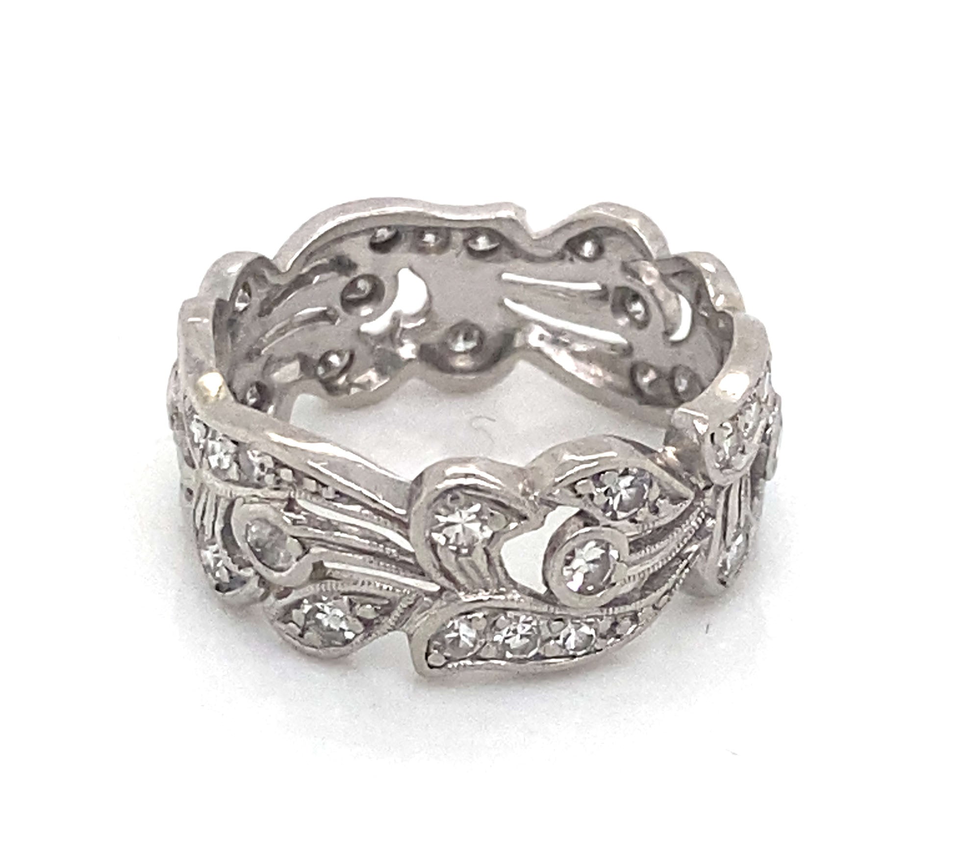 Platinum Vintage Diamond Eternity Ring with Floral Design
