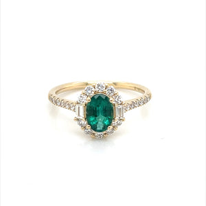 14K Yellow Gold Emerald & Diamond Halo Ring