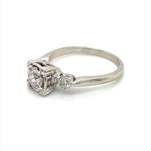14K White Gold Vintage Three Stone Diamond Engagement Ring