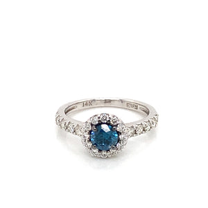 14K White Gold London Blue Topaz & Diamond Halo Ring