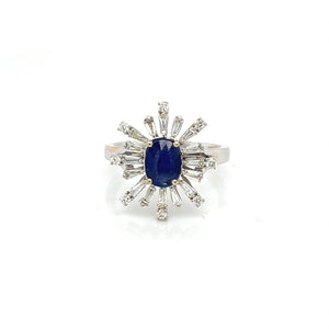 14K White Gold Oval Sapphire & Diamond Cocktail Ring