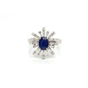 14K White Gold Oval Sapphire & Diamond Cocktail Ring