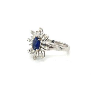 14K White Gold Oval Sapphire & Diamond Cocktail Ring