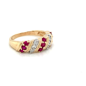14K Yellow Gold Ruby & Diamond Alternating Ring