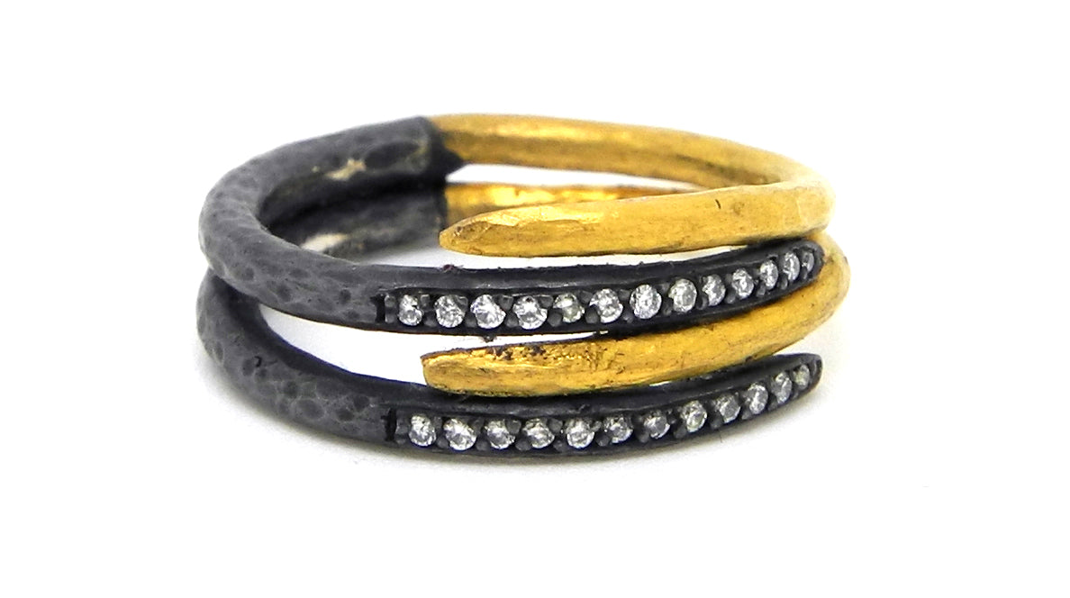 Lika Behar 24K Gold & Oxidized Sterling Silver "Zebra" Diamond Ring
