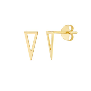 14K Yellow Gold Open Pyramid Stud Earrings