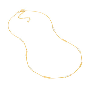 14K Yellow Gold Alternating Bar Station & White Enamel  Adjustable Necklace