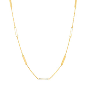 14K Yellow Gold Alternating Bar Station & White Enamel  Adjustable Necklace