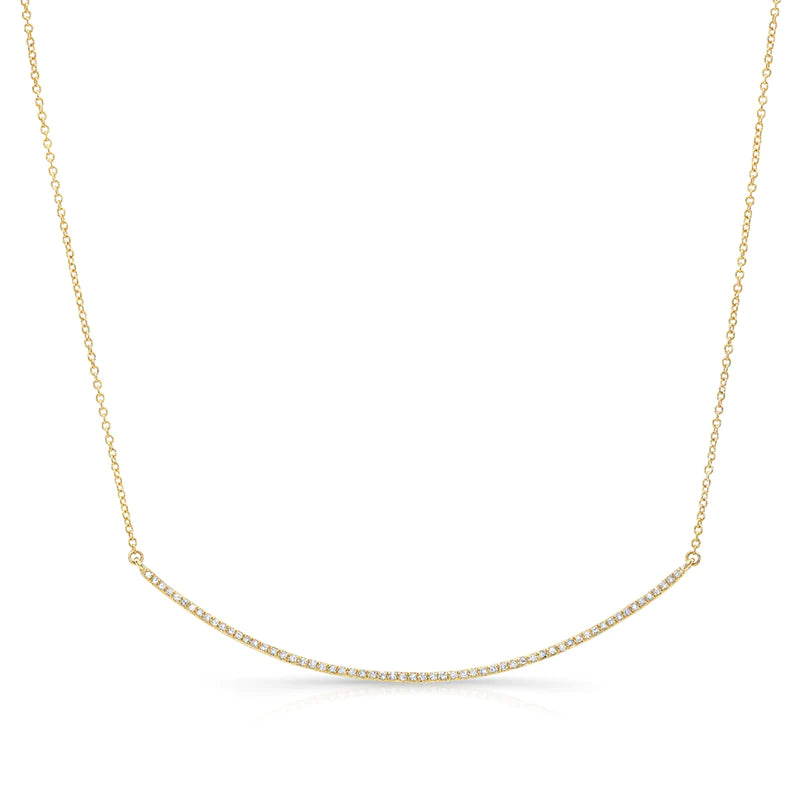 14K Yellow Gold Diamond Curved Bar Necklace