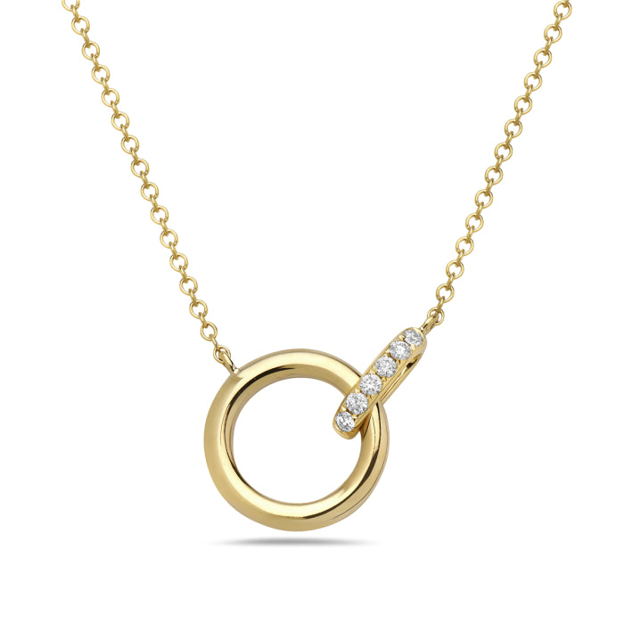 14K Yellow Gold Interlocking Circle Necklace with Diamond Accents