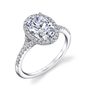 Sylvie 14K White Gold "Alexandra" Oval Diamond Halo Engagement Ring