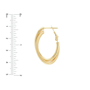 14K Yellow Gold Interwoven Textured & Polished Oval Tube Hoop Earrings