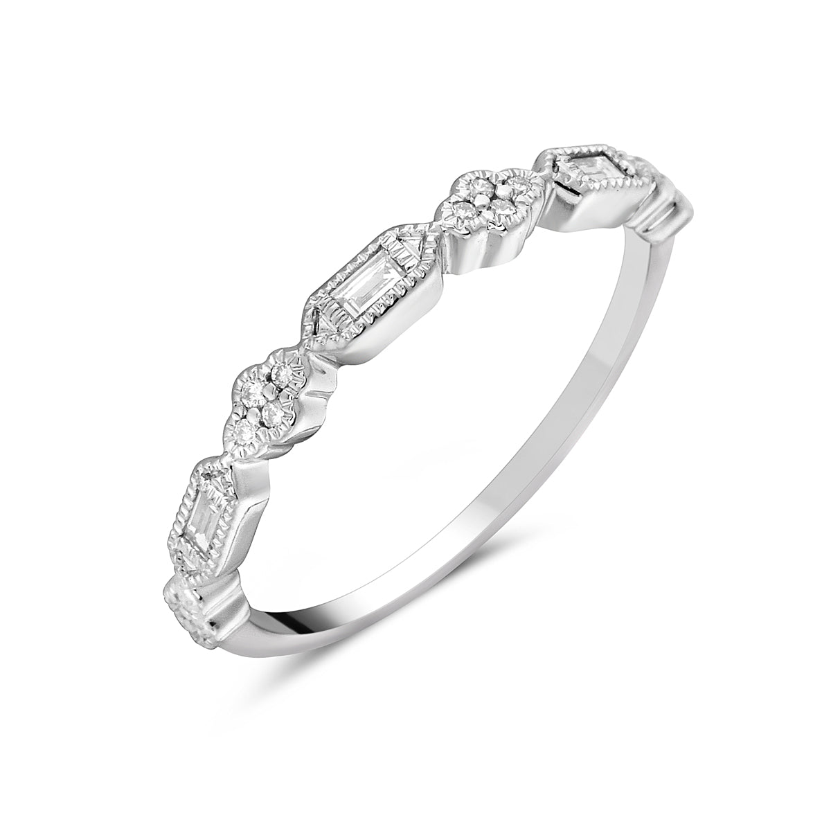 14K White Gold Thin Diamond & Milgrain Ring