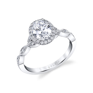 Sylive 14K White Gold "Frederique" Oval Diamond Halo Engagement Ring