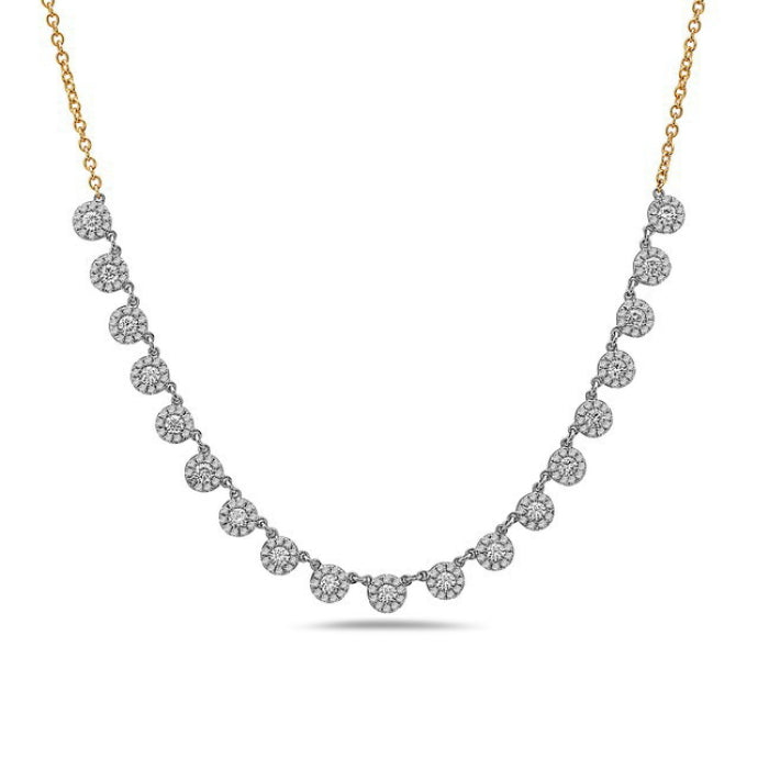 14K Yellow & White Gold Diamond Cluster Necklace