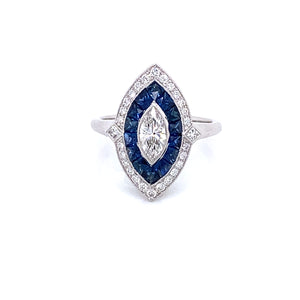 18K White Gold Sapphire & Diamond Marquise Ring