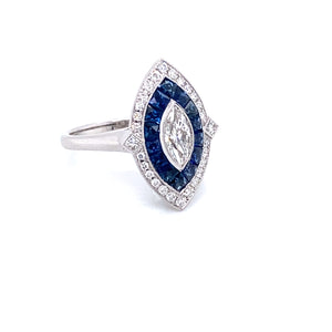 18K White Gold Sapphire & Diamond Marquise Ring