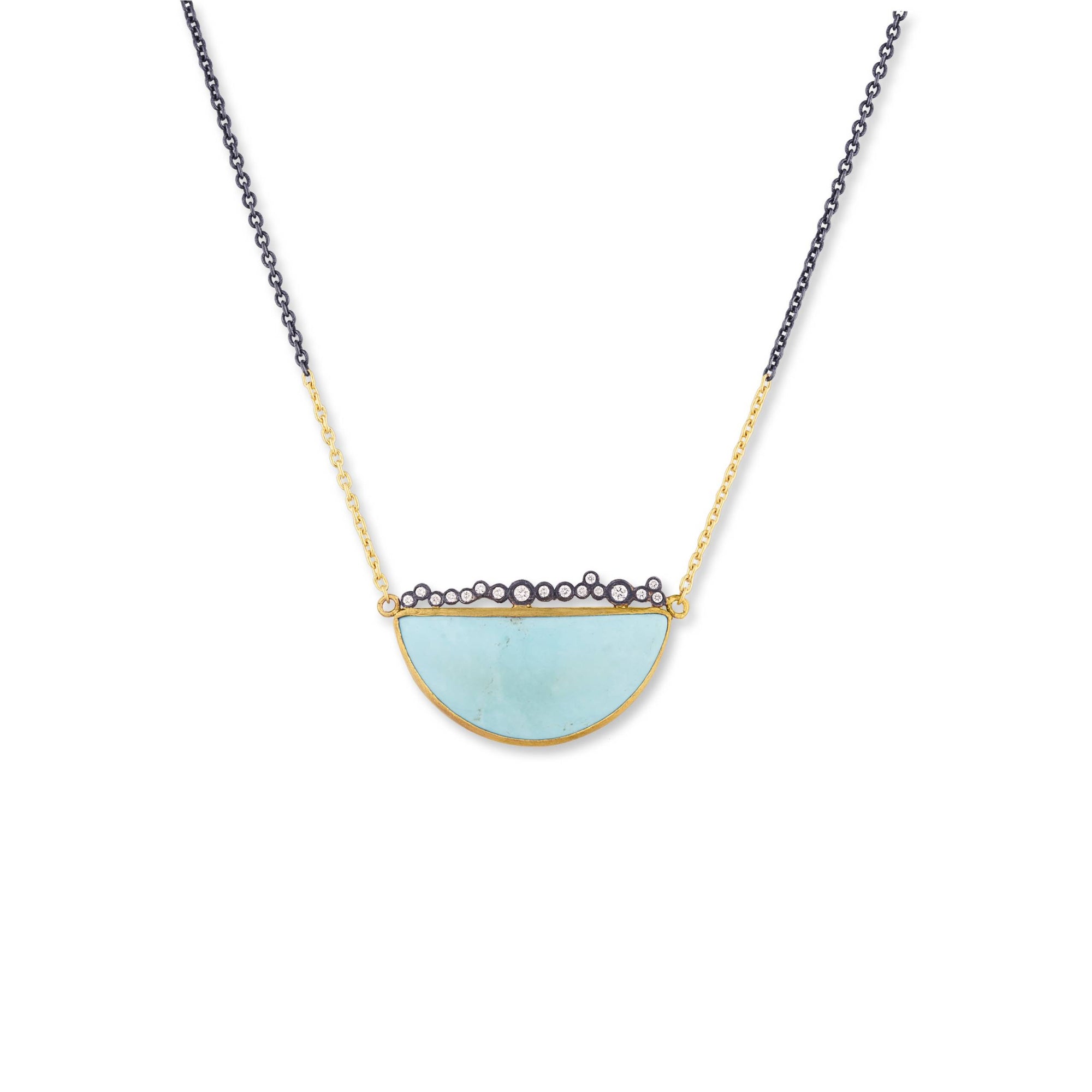 Lika Behar 24K Gold & Oxidized Silver “Dylan Half Moon” Kingman Turquoise & Diamond Necklace