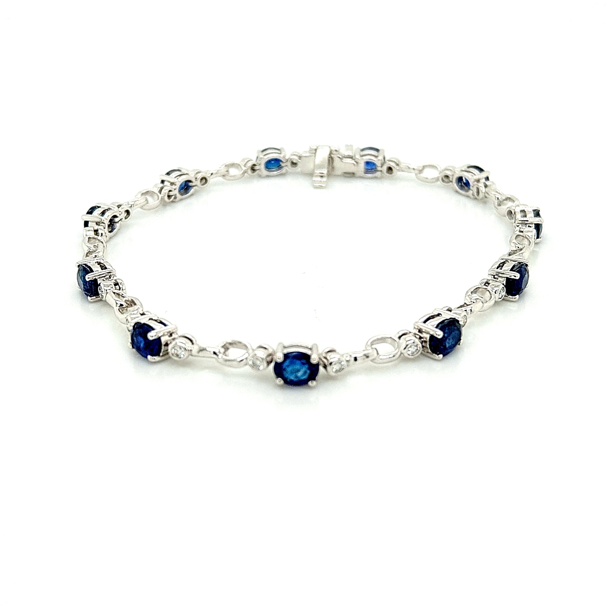 14K White Gold Blue Sapphire & Diamond Accent Bracelet