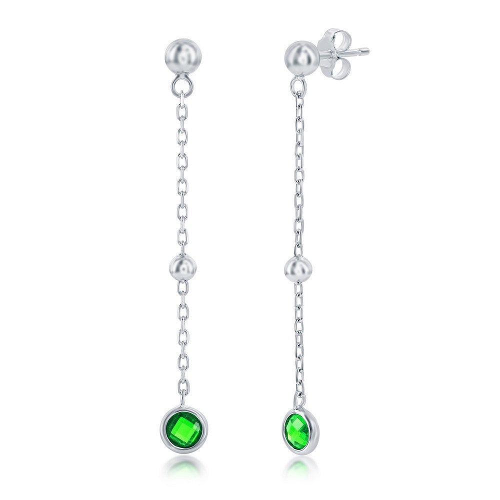 Sterling Silver Bezel Emerald & Cubic Zirconia Drop Earrings
