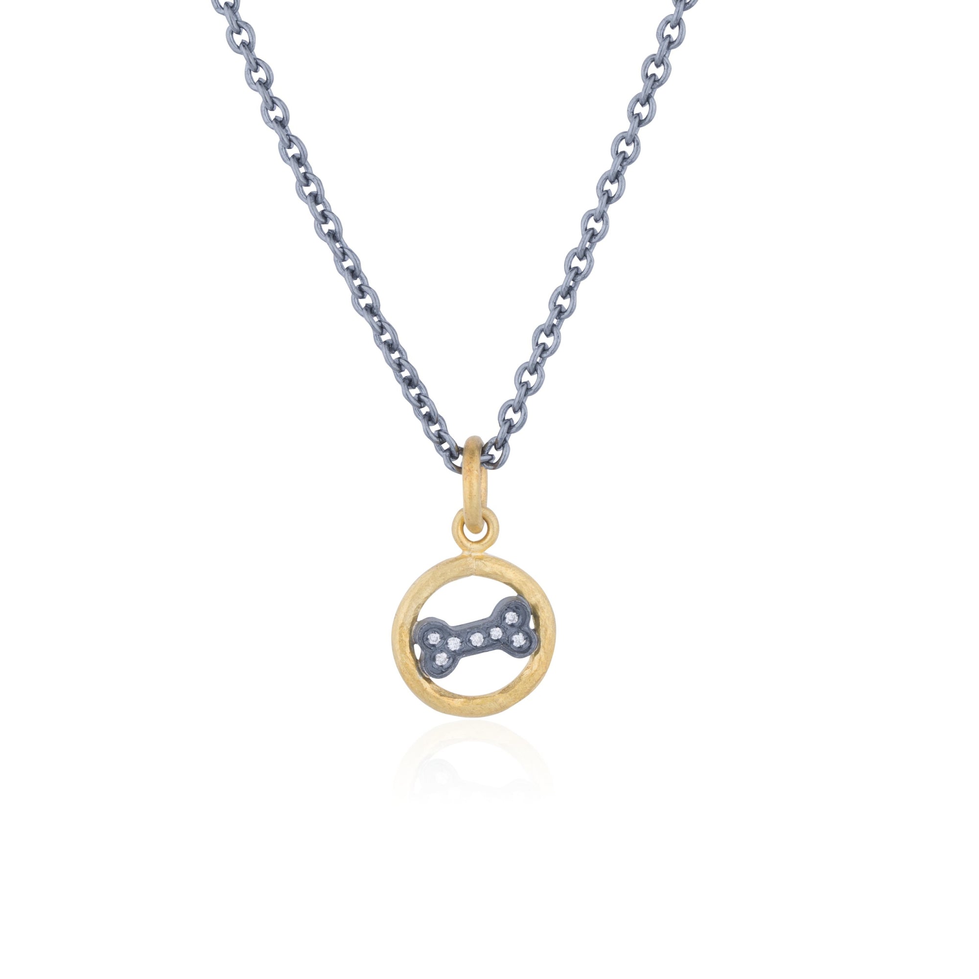 Lika Behar 24K Gold & Oxidized Silver Dog Bone Necklace with Diamond Accents