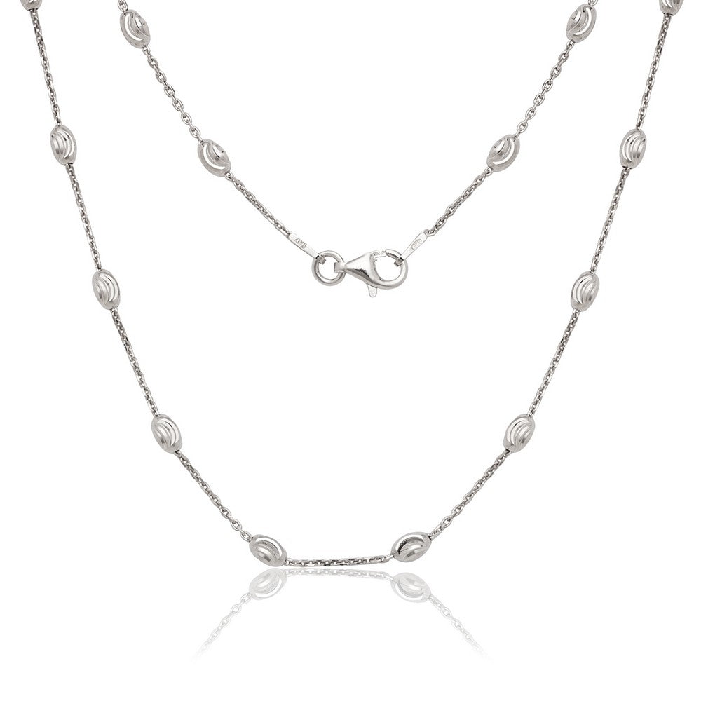 Sterling Silver Diamond Cut Oval Moon Bead Necklace
